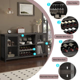 Launica Liquor Bar Cabinet, Industrial Wine Bar Cabinet, Rustic Sideboard Buffet Cabinet for Liquor, Glasses & Coffee Bar with Storage Rack for Home Kitchen Dining Room, Dark Grey Oak, 55 In Launica