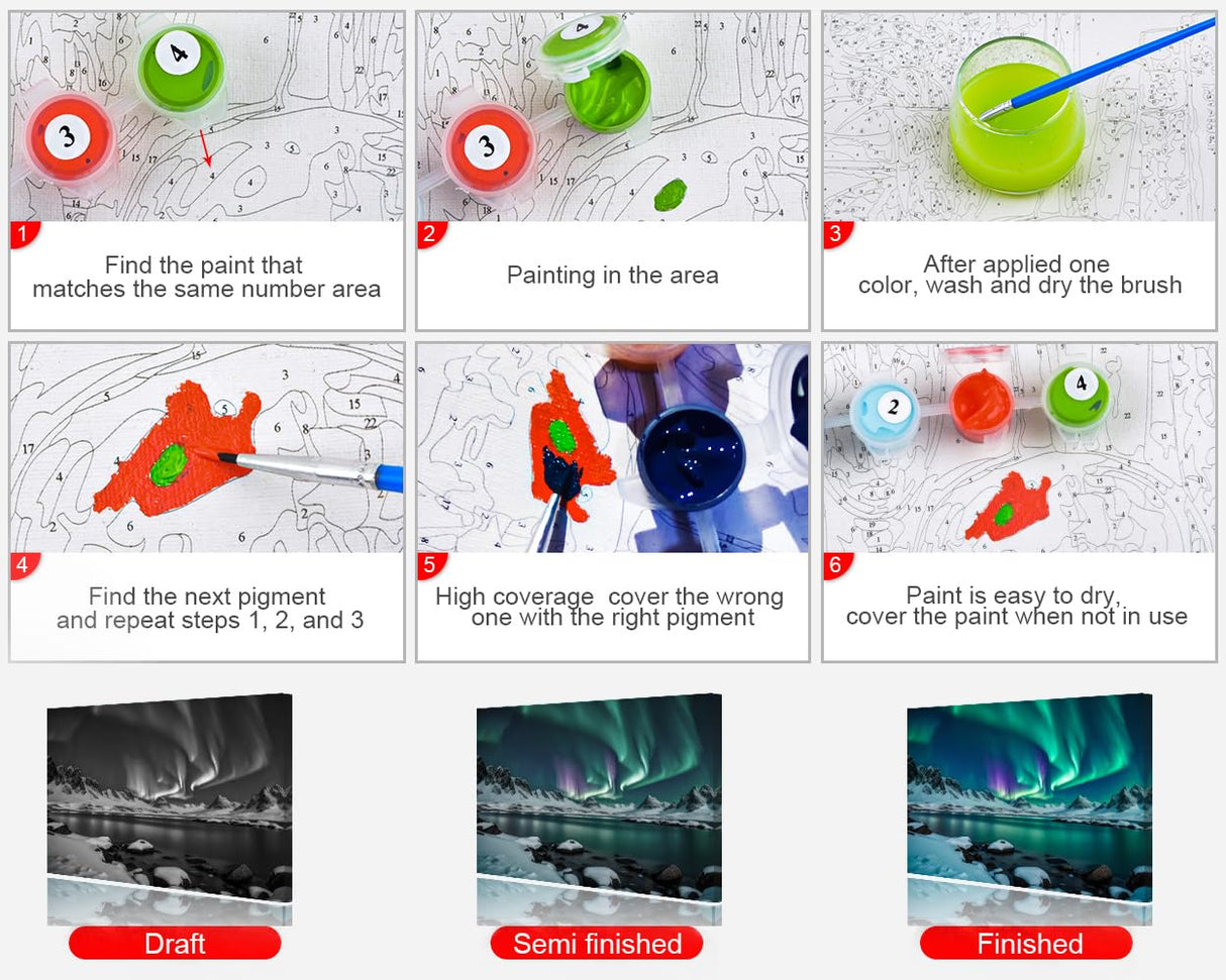 Rebotipy Aurora Paint by Numbers for Adults Polar Lights Paint by Number on Canvas Without Frame,DIY Snow on Mountain in Winter Oil Painting for Home Wall Decor(16x20inch) Rebotipy