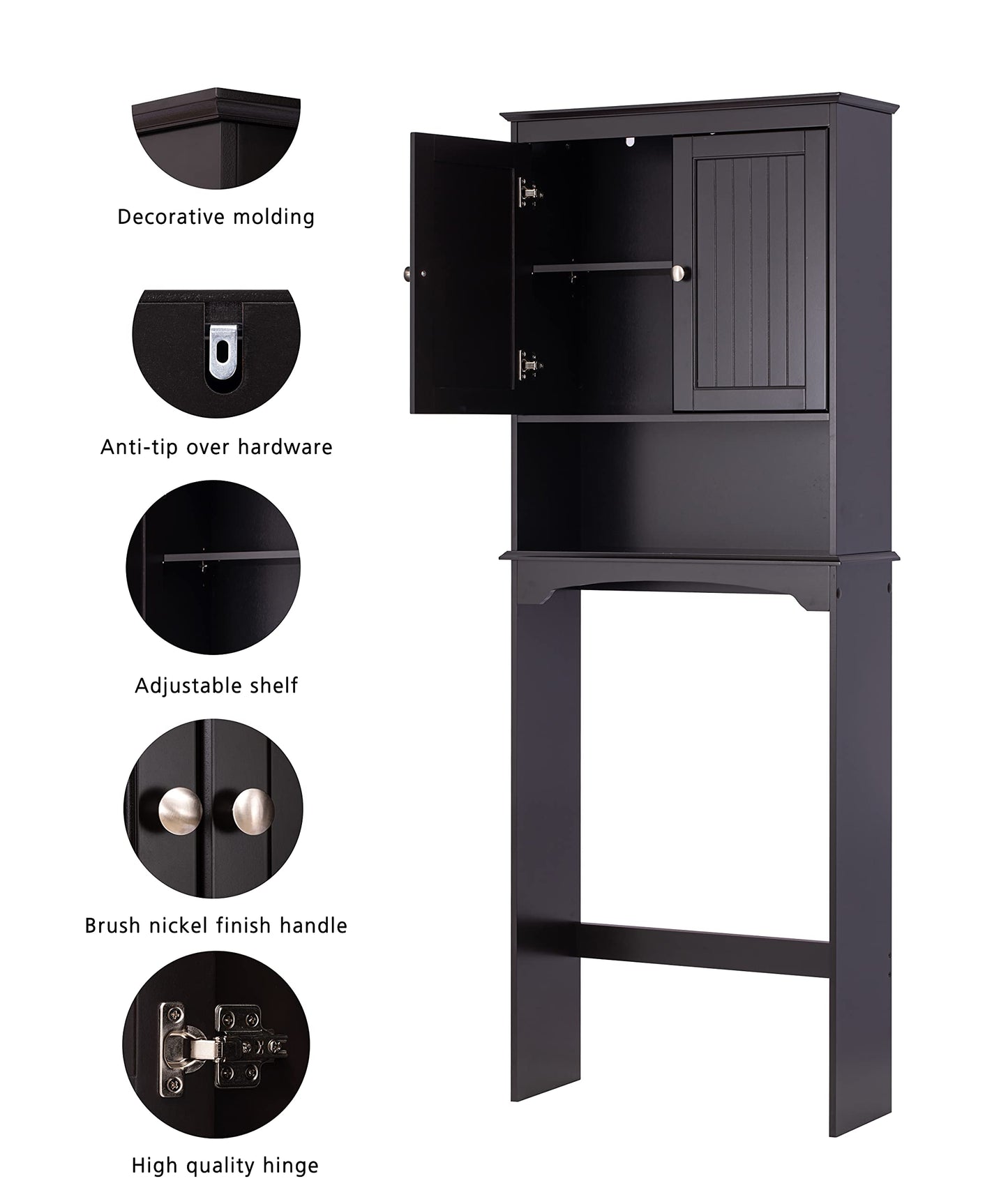 Spirich Over The Toilet Cabinet for Bathroom Storage, Above Toilet Storage Cabinet with Doors and Adjustable Shelves, Espresso