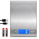 33lb Rechargeable Food Scale, Diyife 304 Stainless Steel Digital Kitchen Scale with 3 Buttons, Weight Grams and Ounces for Baking, Cooking, 5 Units with Tare Function, LCD Display, 2 AAA Batteries Diyife