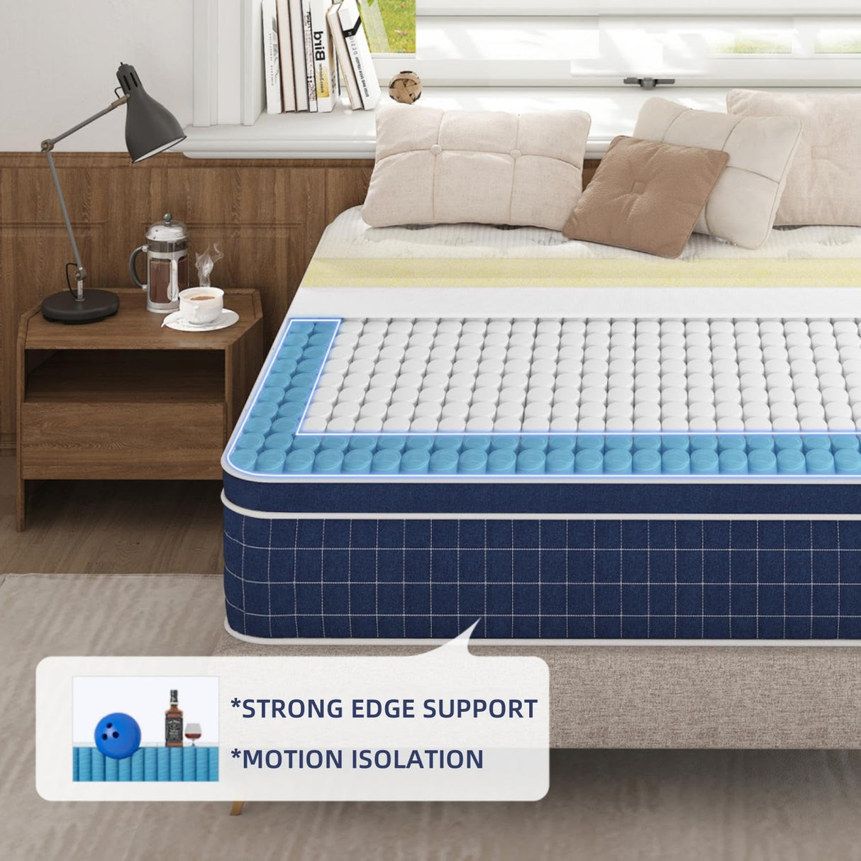 EEN EEN SLEEP King Size Mattress [Upgraded Strengthen] 14 Inch Firm King Mattress in a Box, Hybrid Mattresses with Gel Memory Foam and Independent Pocket Springs, Release Stress, Strong Edge Support EEN EEN SLEEP