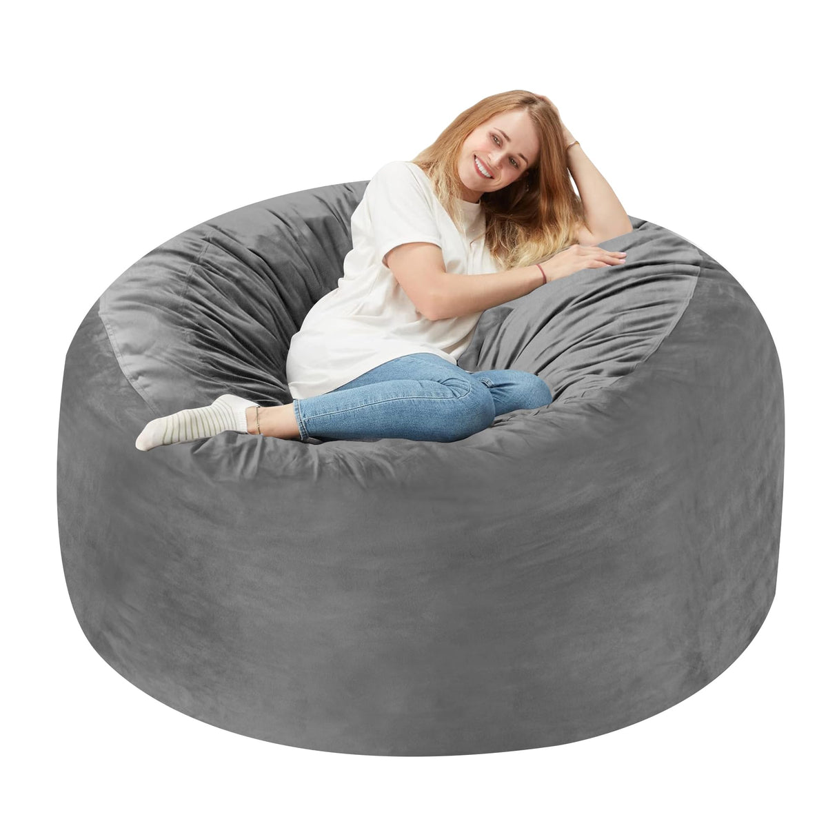 Homguava 3FT Bean Bag Chair: 3' Bean Bags with Memory Foam Filled, Large Beanbag Chairs Soft Sofa with Dutch Velvet Cover-Grey Homguava