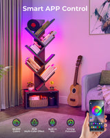 Evermagin 6 Tier Tree Bookshelf with Lights, LED Book Tree Bookcase with Storage Organizer, Small Corner Bookshelf Floor Standing Book Shelf for Living Room, Bedroom & Home Office, Black Evermagin