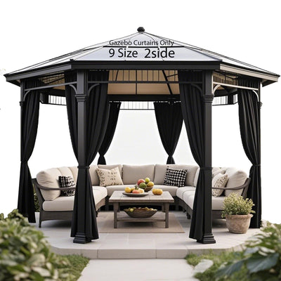 FoundGo fit for 10'x10' 10'x12' 12'x20' Gazebo Universal Privacy Curtain 10'Wx6.56'H -2pcs/Side Water Resistant Gazebo Side Wall Privacy Shade Screen Panels with Zipper Pergola Patio (Black)