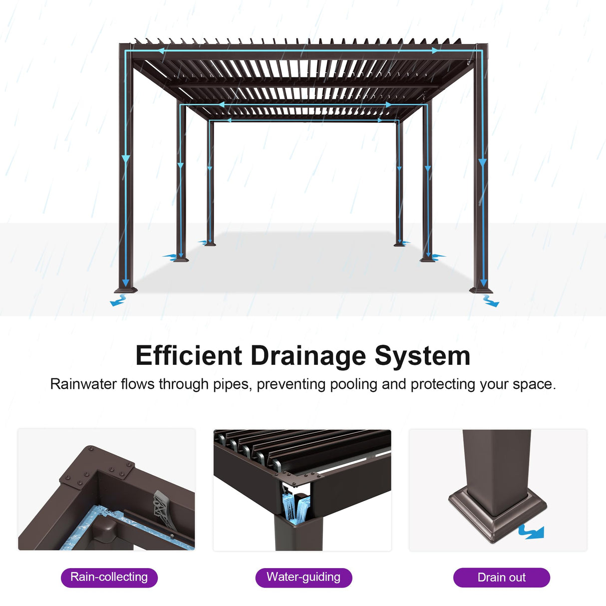 PURPLE LEAF 11' x 21' Louvered Pergola Outdoor Adjustable Louvre Shade Modern Patio Aluminum Pergola with Retractable Roof for Deck Backyard Garden Hardtop Gazebo PURPLE LEAF