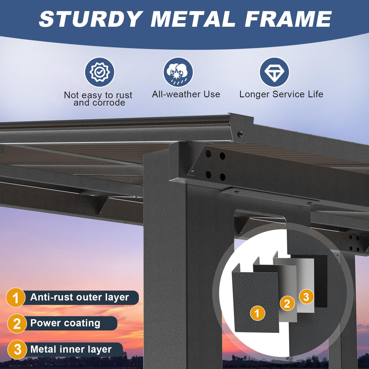 MEISSALIVVE 10' x 14' Pergola with Sloped Roof, Lean to Metal Awning for Outdoor Patio, Deck, Black MEISSALIVVE