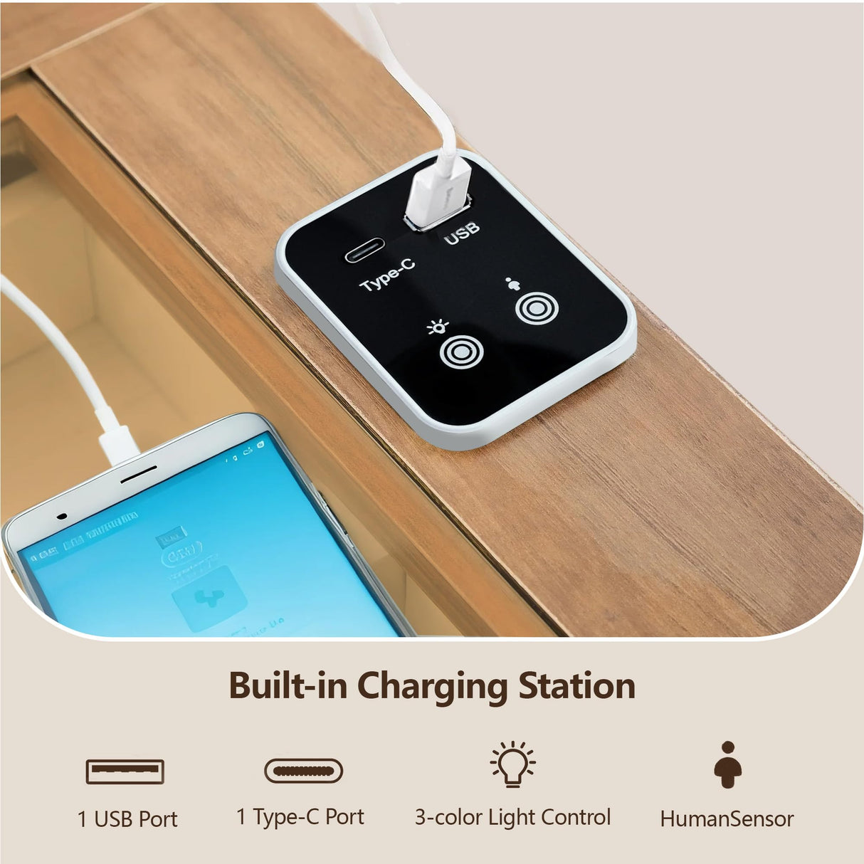 UYIHOME 8 Drawer Dresser, Farmhouse Dressers for Bedroom with Jewelry Storage on Top, White Dresser with Sensor LED Lights and USB Charging, Storage Cabinet for Living Room, Hallway, Closet UYIHOME