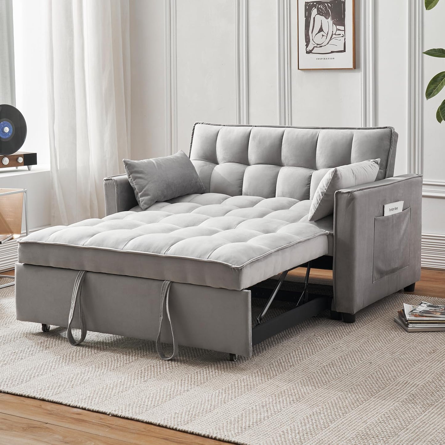 Eifizek 3-in-1 Convertible Sleeper Sofa Bed, Modern Pullout Couch Bed with Pull Out Bed, Adjustable Backrest, Futon Sofa for Living Room Furniture (Light Grey)