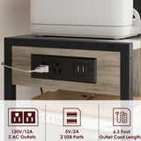 Amyove Printer Stand with Charging Station, Home Office Desktop Printer Stand with Storage, Under Desk Printer Table, 3 Tier Heavy Duty Rolling Printer Cart with Wheels for Small Space, Rustic Grey Amyove