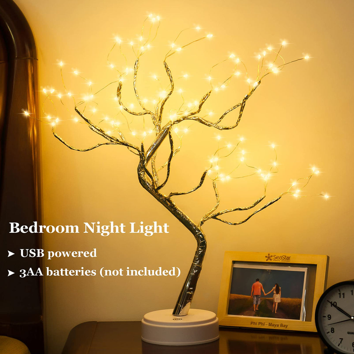 PXBNIUYA 108 LED Sparkly Fairy Tree Lamp, Warm White, Remote Control, USB/Battery, 8 Modes, DIY Bonsai Decor, Festival Decoration Light PXBNIUYA
