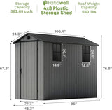 Patiowell 4x8 FT Outdoor Storage Shed with Floor & Windows, Lockable Resin Tool Shed for Garden, Backyard, Patio, and Lawn Equipment - Easy Assembly, All-Weather Protection, Gray (Fit-it Shed) Patiowell