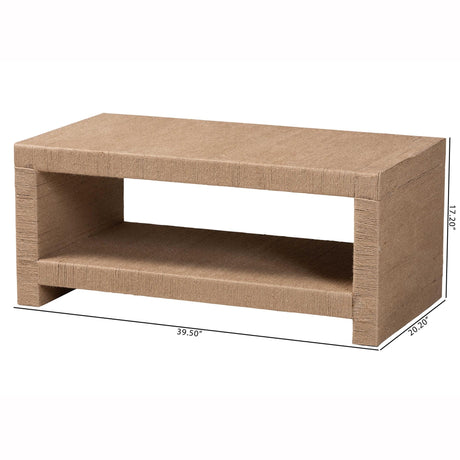 bali & pari Adaya Handwoven Jute Coffee Table - Rectangular Living Room Center Table with Open Shelf Storage, Handcrafted Boho Accent Furniture bali & pari