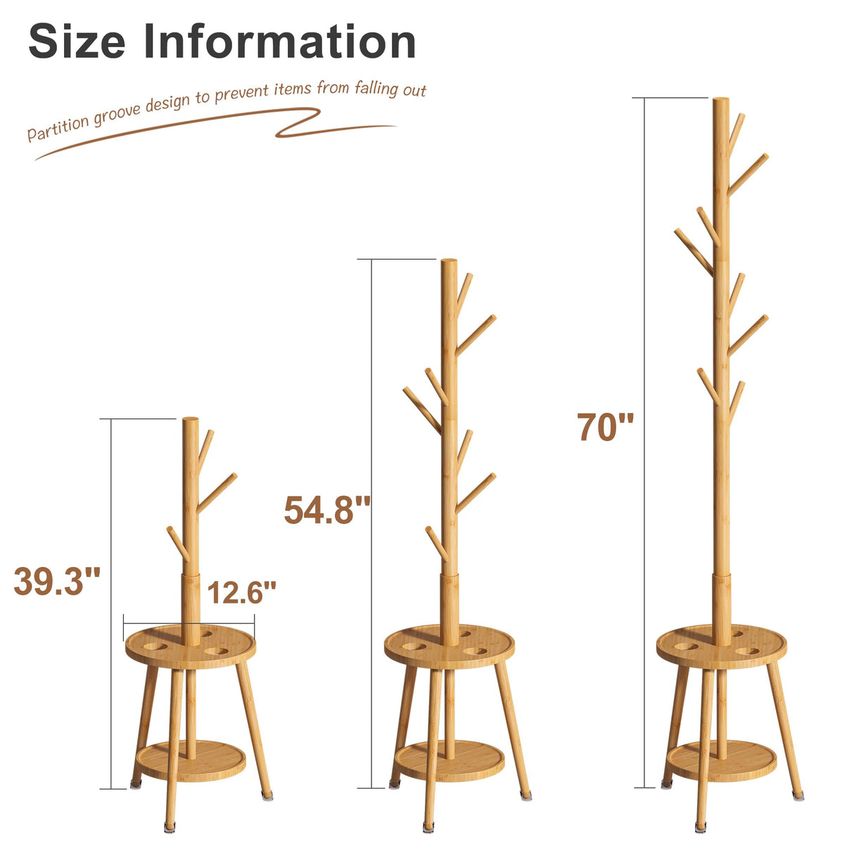 FILWH Freestanding Coat Rack with Umbrella Organizer Tray Bamboo Coat Tree Rack with 8 Hook Stand for Clothes Bag Hats Entryway Hanger Stand(Nature) FILWH