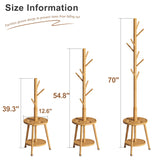FILWH Freestanding Coat Rack with Umbrella Organizer Tray Bamboo Coat Tree Rack with 8 Hook Stand for Clothes Bag Hats Entryway Hanger Stand(Nature) FILWH