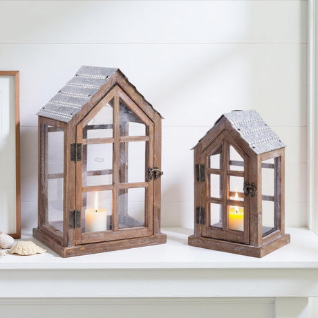 Yielycan Farmhouse Lantern Decor Set of 2,Vintage Style Lantern Metal Candleholder for Home, Table, Living Room, Modern Farmhouse,Shelf, Centerpiece, Fireplace and Entryway Decorations Yielycan