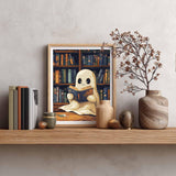 Ghost Reading a Book Paint by Number for Library Decor, Halloween Paint by Numbers Kit for Adults, Cute Ghosts Reading Acrylic Painting for Holiday Gift, Home Reading Room Decor(16x20inch, No Frame) Cawpom