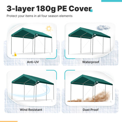 ADVANCE OUTDOOR 10x15 ft Heavy Duty Carports Potable Car Canopy Garage Party Tent Boat Shelter, Adjustable Height from 9.5 ft to 11 ft, Green