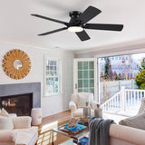 52 Inch Ceiling Fan with Lights and Remote/APP Control - Black Flush Mount Ceiling Fan with Dimmable LED Light, Reversible DC Motor, Low Profile Ceiling Fan for Modern Indoor and Outdoor Patios CHESUR