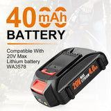Ahomtikk 2Packs WA3525 20V Lithium Battery 4.0Ah Replacement for 20V Battery WA3578 WA3575 WA3520 Compatible with Battery 20V Ahomtikk