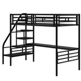 Twin Loft Bed with Desk and Storage Stairs, Heavy Duty Metal Loft Bed with Stairs and Full-Length Guardrail, Twin Loft Bed with Slats No Box Spring Needed(Twin Loft Bed Black) Bellemave