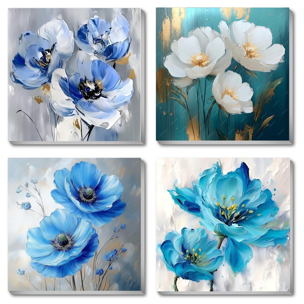 4 Pack Flowers Paint by Number for Adults Kids Framed, Easy Acrylic Adults Paint by Numbers Kits on Canvas with Paints and Brushes, Small Flowers Arts and Crafts Kits for Home Wall Decor (8 x 8 Inch) Fotasmua