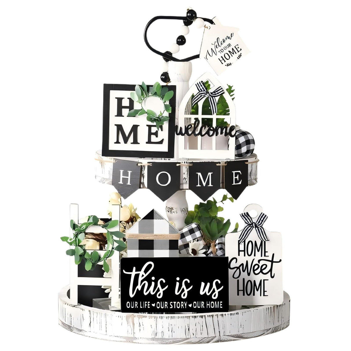 NJXJKGY 11PCS Farmhouse Tiered Tray Decor Set-Rustic Wooden Mini Signs and Decorations for Home and Kitchen Display (Tiered Tray Not Included) NJXJKGY