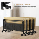 Conference Room Table, 14FT Large Folding Conference Table for 10-18 People, Training Tables with Caster Wheels, Business Style Wooden Meeting Seminar Table with Strong Metal Frame, Flip Top Junpllvic