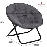 Folding Faux Fur Saucer Chair,Portable Folding Soft Moon Chair for Bedroom, Dorm Rooms, Apartments, Lounging, Garden and Courtyard, Grey Grezone