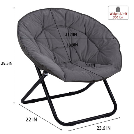 Folding Faux Fur Saucer Chair,Portable Folding Soft Moon Chair for Bedroom, Dorm Rooms, Apartments, Lounging, Garden and Courtyard, Grey Grezone