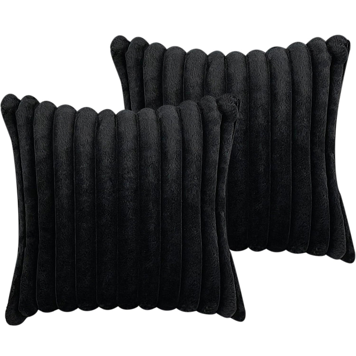 18x18 Throw Pillow Covers Set of 2, Decorative Faux Fur Covers for Bed, Couch Soft Fluffy Pillow Cover with Velvet Back for Living Room, Neutral Home Décor Accent for Sofa - Black COTEY