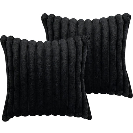 18x18 Throw Pillow Covers Set of 2, Decorative Faux Fur Covers for Bed, Couch Soft Fluffy Pillow Cover with Velvet Back for Living Room, Neutral Home Décor Accent for Sofa - Black COTEY