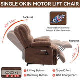 Large Power Lift Recliner Chairs with Massage and Heat for Elderly, Heavy Duty and Safety Motion Reclining Mechanism Chenille Skid Fabric Recliner Chair with USB Ports for Living Room (Dark Brown) MTSVMP