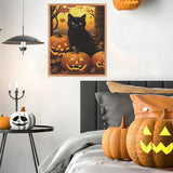 NWQZBYHT Halloween Diamond Art Kits for Adults, Cat Pumpkin 5D Diamond Painting Kits for Beginner,Round Full Drill Gem Art for Adults,DIY Diamond Dots Painting Crafts Home Wall Decor 12x16 Inch NWQZBYHT