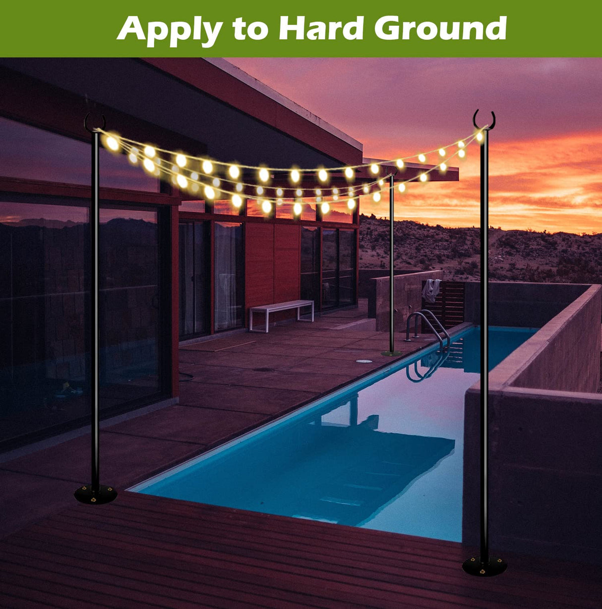 Eazielife Outdoor String Light Pole, 10 FT Heavy Duty Hanging Light Stand Pole for Outside Hard Soil Wood Backyard, Patio, Christmas, Wedding, Party (2 Packs) Eazielife