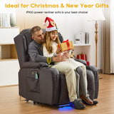 IPKIG Power Recliner Chair for Adults, Wall Hugger RV Recliners with LED Lights/USB Ports/Pillow/Side Pockets, Overstuffed Electric Recliner Sofa Chair for Living Room, Home Theater (1, Brown) IPKIG