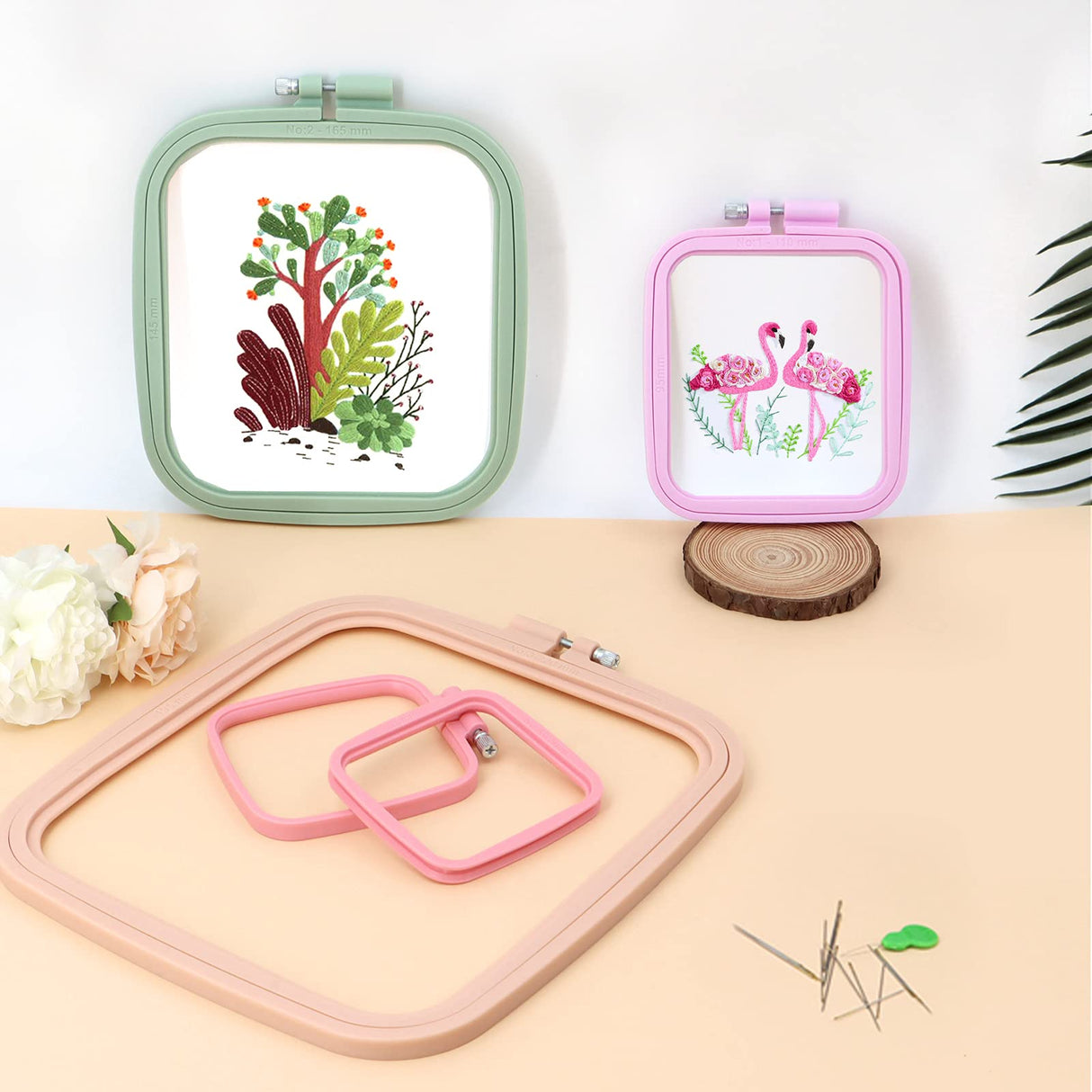 ZOCONE 4 Pcs 4 Size Square Embroidery Hoops, ABS Plastic Embroidery Hoops Cross Stitch Hoops Embroidery Frames for Sewing, Needlework, Embroidery Projects (Size-3", 4.3", 6.5", 8.7") ZOCONE