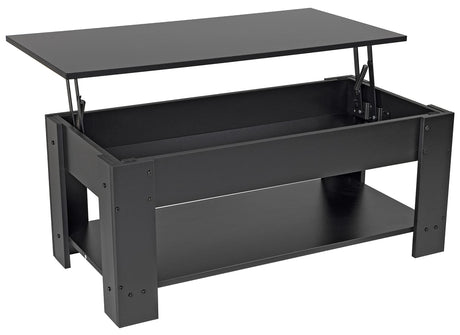 Elevon Lift Top Coffee Table with Hidden Compartment and Storage Shelf, 19"D x 37.5"W x 22"H, Black Elevon