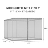 BPS 12' x 14' Gazebo Universal Mosquito Netting Screen Replacement, 4-Panel Screen Walls with Double Zippers for Outdoor Patio, Gray (Mosquito Net Only) BPS