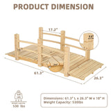 EPICOZY Wooden Garden Bridge Classic Wooden Arch Footbridge with Safety Railings, 530 lbs Capacity, Decorative Pond Bridge Landscaping for Outdoor Garden Yard Backyard Creek Farm, Natural EPICOZY