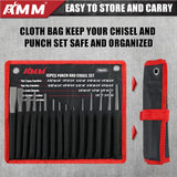 AMM 16PCS Punch and Chisel Set, including Taper Punch, Cold Chisels, Pin Punch and Center Punch, Cr-V for Working with Wood, Metal, Automotive AMM