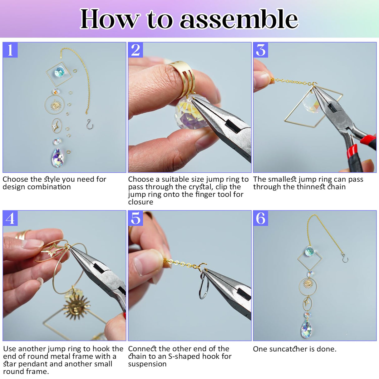 H&D HYALINE & DORA 215pcs DIY Crystal Suncatcher Kits for Adults Art Crafts Set with Rainbow Maker Prisms Pendant Sun Catchers Hanging Decor for Window Garden Wedding, Gold H&D HYALINE & DORA