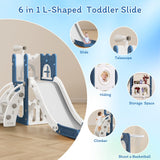 LulliSpace 6 in 1 Toddler Slide for Toddler Age 1-3,Kids Climber Slider for Indoor Outdoor Playground with Basketball Hoop,Storage and Telescope,L Shaped Slide for Toddler Climber Playset LulliSpace