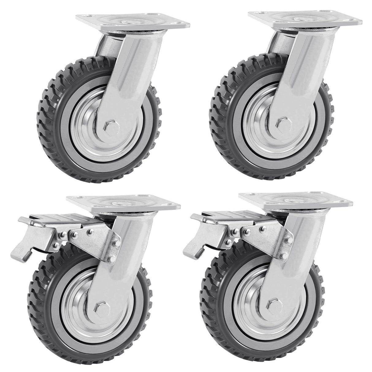 TRY-YEAN 4 Pack 6 Inch Heavy Duty Caster Wheels, Anti-Skid All Swivel Industrial Casters 2204lbs, 360 Degree Top Plate, 2 w/Brakes 2 No Brakes Polyurethane Plate Casters for Cart Furniture Workbench TRY-YEAN