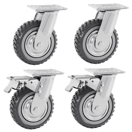 TRY-YEAN 4 Pack 6 Inch Heavy Duty Caster Wheels, Anti-Skid All Swivel Industrial Casters 2204lbs, 360 Degree Top Plate, 2 w/Brakes 2 No Brakes Polyurethane Plate Casters for Cart Furniture Workbench TRY-YEAN