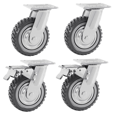 TRY-YEAN 4 Pack 6 Inch Heavy Duty Caster Wheels, Anti-Skid All Swivel Industrial Casters 2204lbs, 360 Degree Top Plate, 2 w/Brakes 2 No Brakes Polyurethane Plate Casters for Cart Furniture Workbench