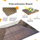 YOLENY 12'x16' Hardtop Gazebo, Outdoor Polycarbonate Roof Canopy, Aluminum Frame Permanent Pavilion with Curtains and Netting, Sunshade for Garden, Patio, Lawns, Khaki YOLENY