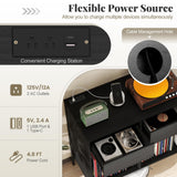 Giantex Large Record Player Stand with Charging Station, Mid Century Wood Turntable Stand with 2 Storage Drawers & Compartments, Vinyl Record Storage for Living Room (Black) Giantex