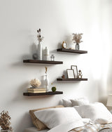 PHPH Wood Floating Shelves for Wall, Wooden Wall Shelves for Bedroom, Set of 6 Brown 17 Inch PHPH