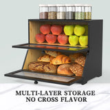 LOHASOK Double Layer Bamboo Bread Box for Kitchen Counter-Large Capacity Bread Storage Container Farmhouse Bread Box with Window Bread Holder (Black) LOHASOK