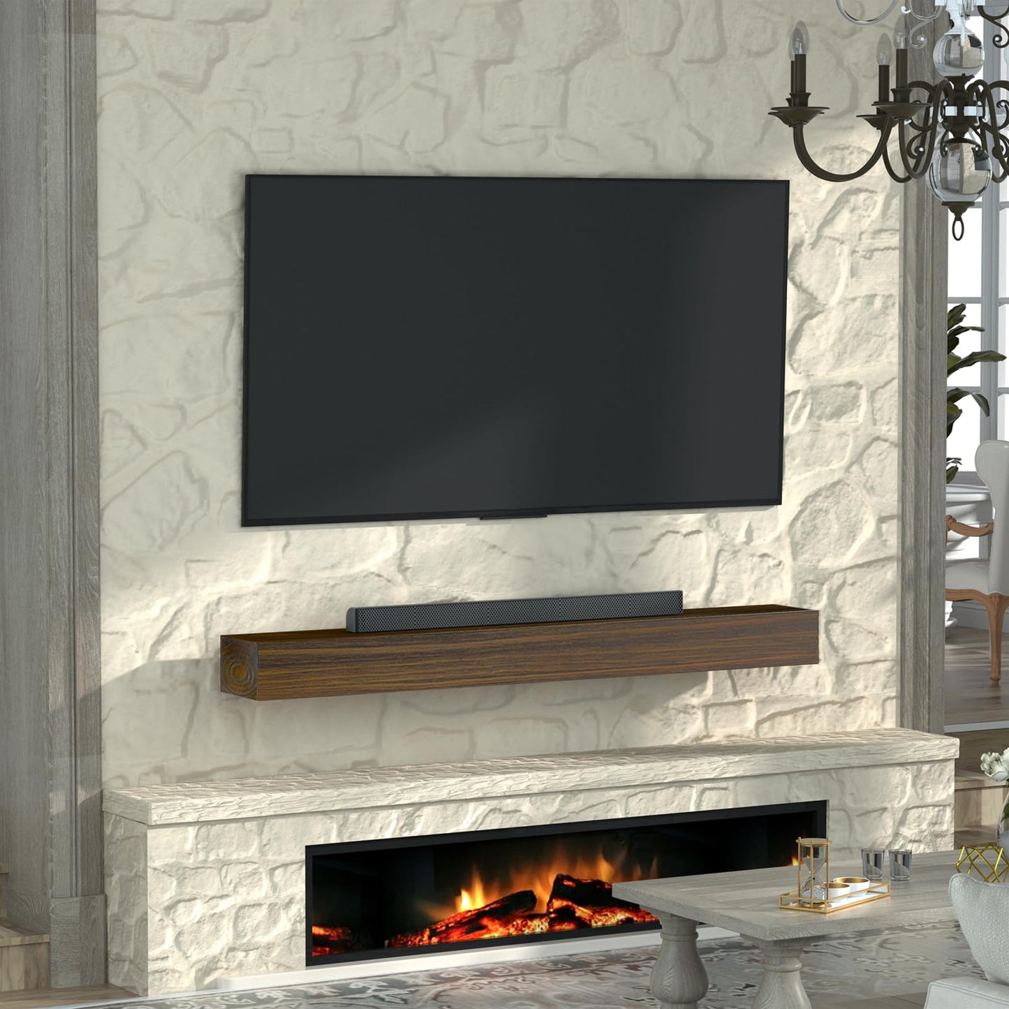 ROOMTEC Fireplace Mantel,84" Wood Floating Fireplace Shelves,Wall Mounted Wooden Display Shelving,Handcrafted Wood Brack,Natural Mantels Over Fireplace | 84" x 8" x 8"-Dark Chocolate